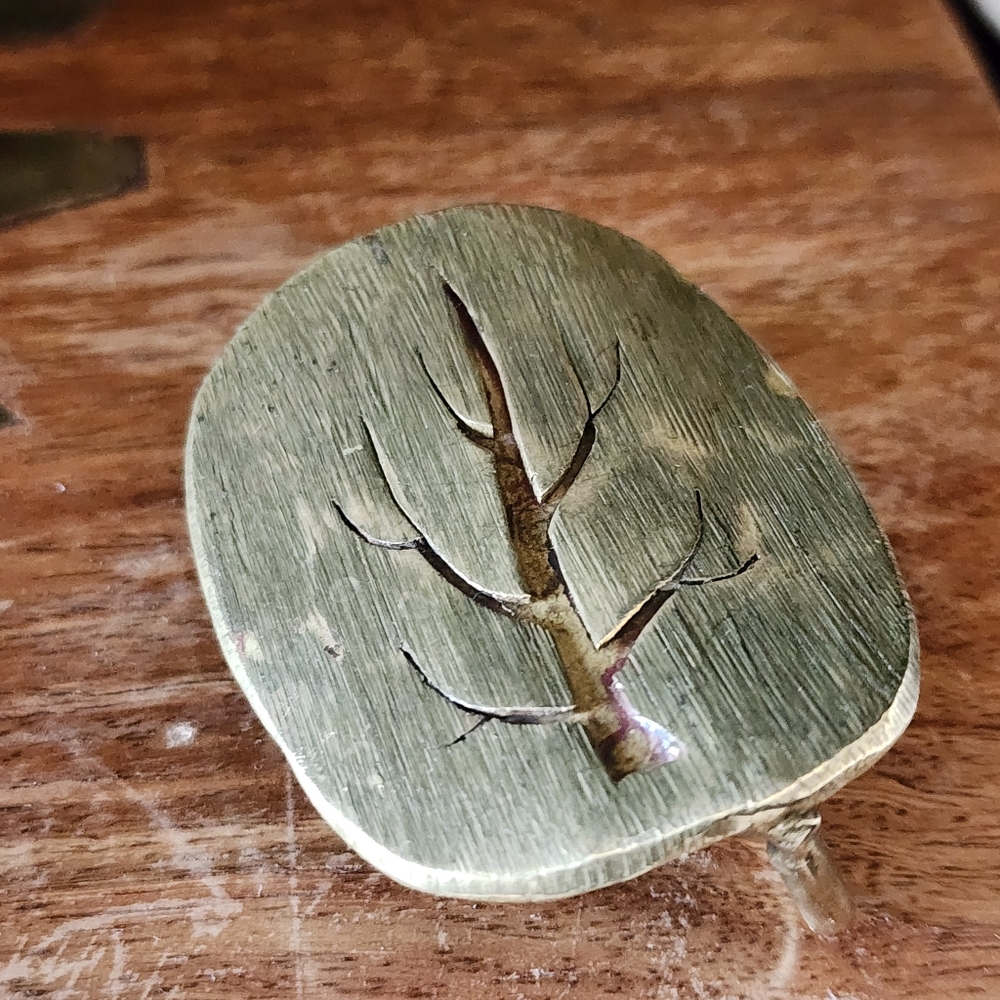 Vintage 70's Handmade David Bowman Oval Brass Tree Belt Buckle - Picture 5 of 6